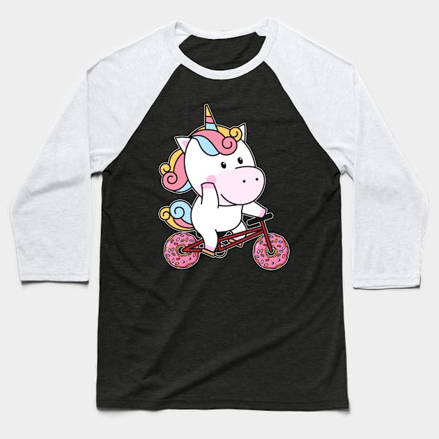 Unicorn Donut Tire Pastry Bicycle Cyclist Baseball T-Shirt by Print-Dinner